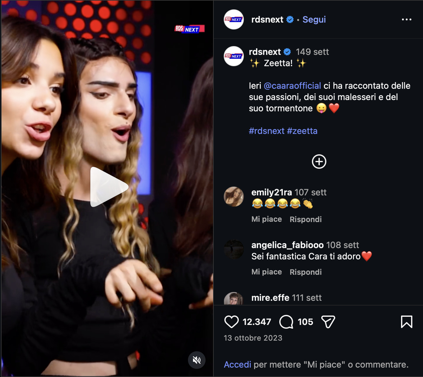 Cara negli studi di RDS Next